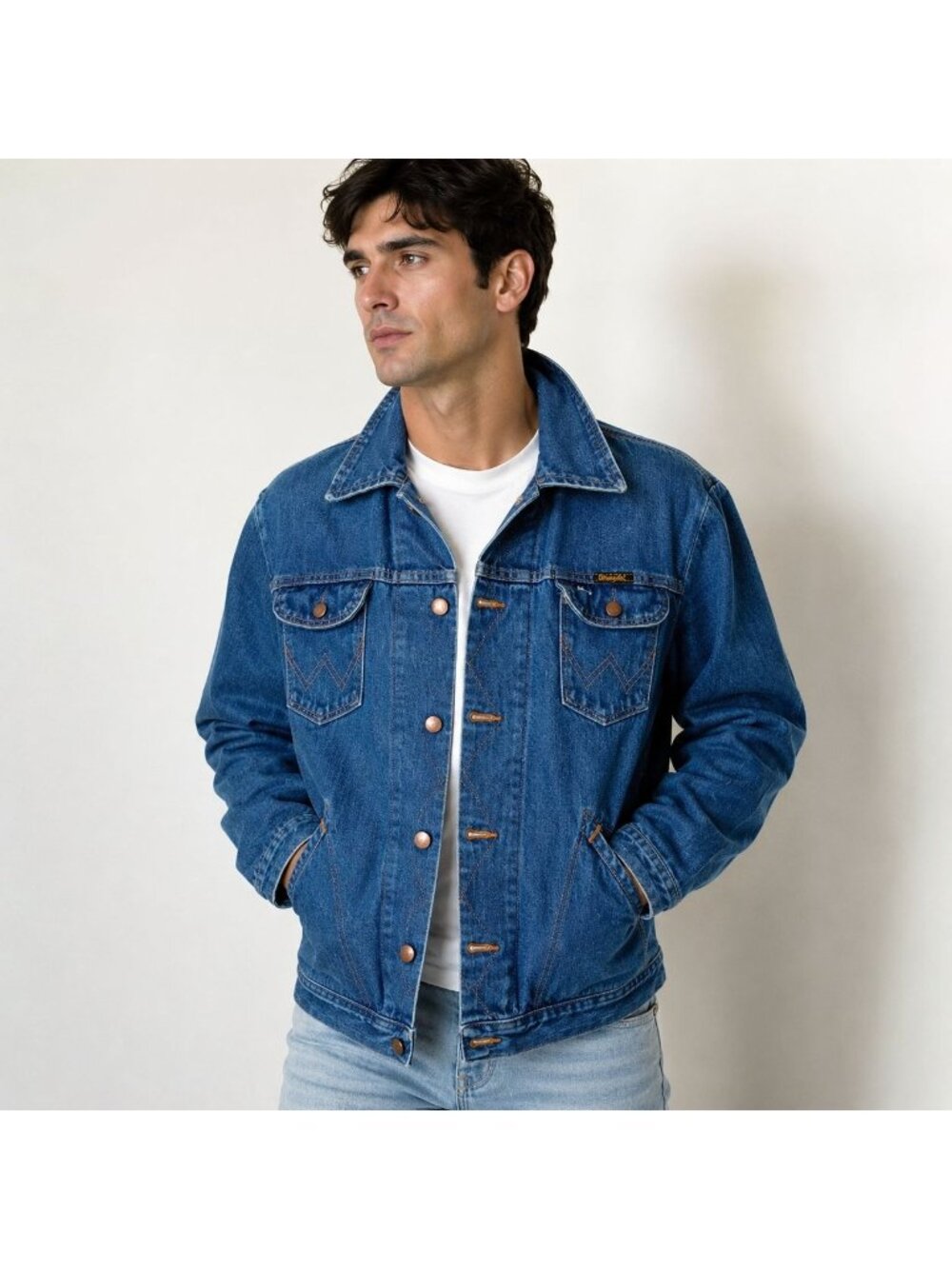 Denim Jacket Vintage Wrangler Blue Jean Trucker Rockabilly Western Men Size 40L